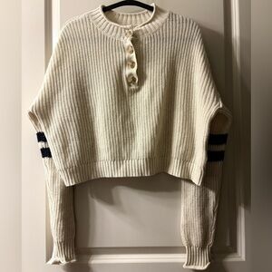 American Eagle Outfitters Oversized Cream and Navy Striped Sweater